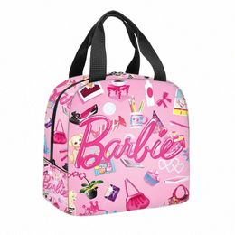 Barbie Bolsa de almuerzo para mujer Película de estudiante Periférico Fi Imprimir Papel de aluminio portátil Bolsa de almuerzo refrigerada con aislamiento J40p #