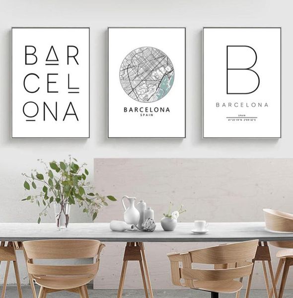 Barcelone Print City Map Affiche Espagnol Barcelone MODERA MUR MUR TOUVE PEINTURE PRINT NORDIQUE MINIMALE DÉCOR9299442