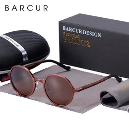 Barcur Design Polarized Round Sunglasses for Men Black Goggle Male Ultralight rétro Vintage Sun Glassements Femmes UV400 Eyewear 240410