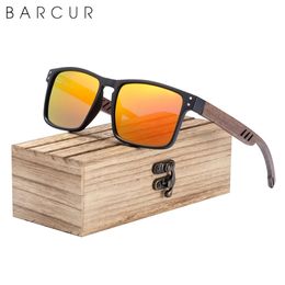 BARCUR hommes lunettes de soleil pour hommes marque Designer naturel noyer bois lunettes de soleil femmes lunettes polarisées UV400 220513