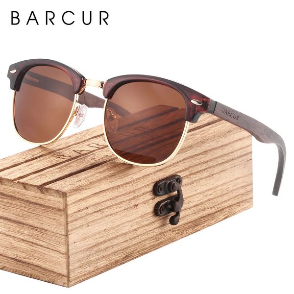 BARCUR lunettes de soleil en bois naturel pour femmes polarisées noyer hommes lunettes de soleil à la main en bois accessoire de lunettes Oculos 240322