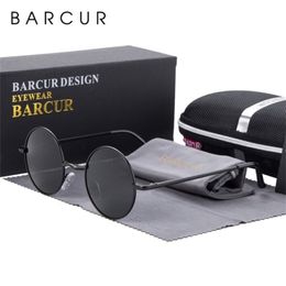 BARCUR rétro lunettes de soleil rondes hommes miroir femmes lunettes polarisées avec boîte 2205142525