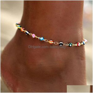 Barefoot Sandalen 2021 Boheemse Colorf Evil Eye Kralen Enkelbanden Voor Vrouwen Goud Sier Kleur Zomer Oceaan Strand Enkelband Voet Been Chai Dhewo