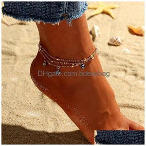 Op blote voeten sandalen blauwe boze ogen kralen enkelbanden voor vrouwen sandalen Pseras Tobilleras Mujer hanger enkelbandje armband voet mode-sieraden G Dhn3U