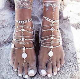 Bruiloft accessoires sieraden op blote voeten sandalen strekken een enkelbandketen met teenring enkelen ketting sandbeach bruiloft bruidsmeisje voet