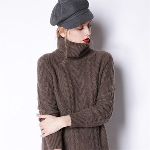 Bareskiy Cashmere Sweater dames nieuwe hoge nek kasjmier trui long wol gebreide bodem shirt losse stevige kleur wilde trui 210203