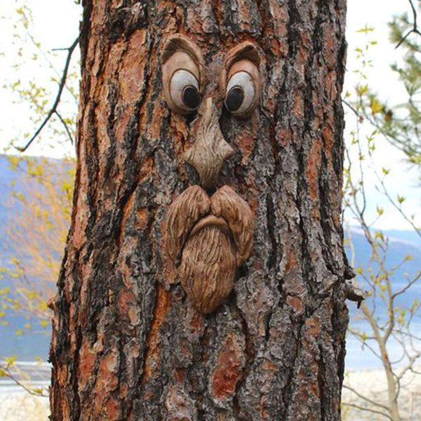 Corteza cara árbol monstruo características faciales adornos Pascua jardín al aire libre resina accesorios creativos
