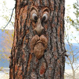 Bark Ghost Face Caratteristiche del viso Decorazione Pasqua Old Man Tree Hugger Tree Face Decor Outdoor Stravagante Scultura Garden Peeker Pasqua Puntelli creativi Yard Art