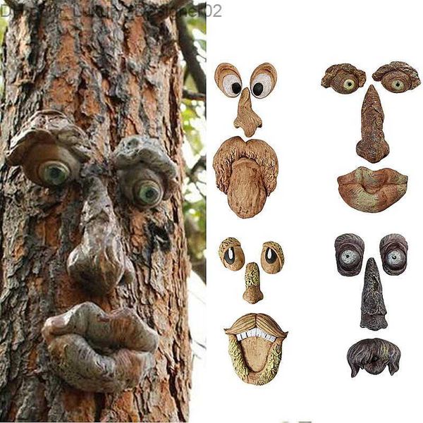 Écorce fantôme visage caractéristiques du visage vieil homme arbre Hugger cour décorations artistiques monstres Sculpture en plein air bricolage Halloween ornements Q230830