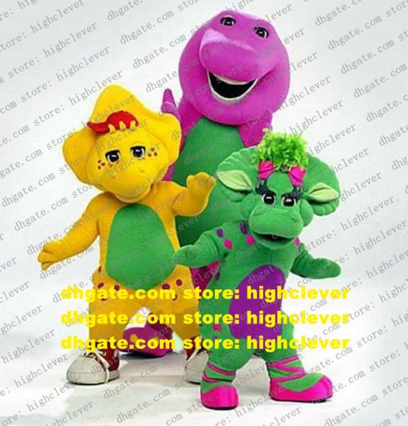 Barney Baby Bop Bob et BJ Dinosaur Dino Mascot Costume Cylinder Eau de nasme Drop en forme de ventre NO65386756047