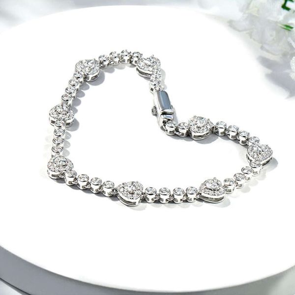BAROLI, últimos diseños, joyería fina, pulseras de tenis de diamantes de corazón de oro blanco auténtico de 14K para mujer