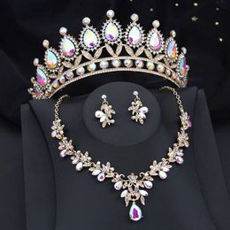 Baroque AB Crystal Purple Crown Bijoux pour filles Collier Tiaras Collier Party Prom Wedding Set ACCESSOIRE DE BRIDAL 240511