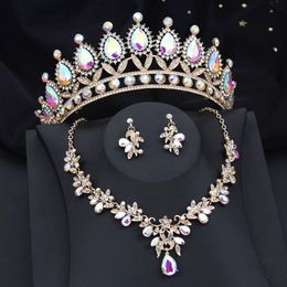 Baroque AB Crystal Purple Crown Bijoux pour filles Collier Tiaras Collier Party Prom Wedding Set ACCESSOIRE DE BRIDAL 240514