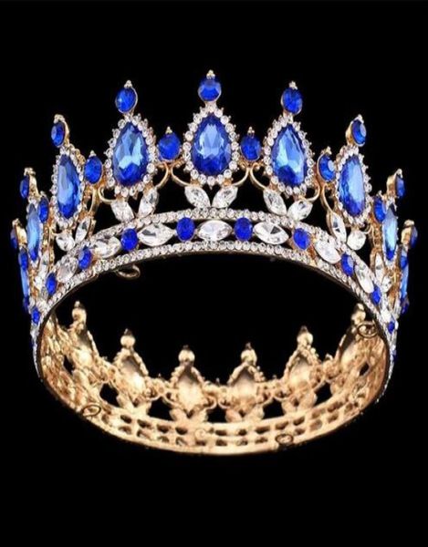 Barroque Big Crown Pageant Círculo completo Tiara Clear austriac Esmerald Rhinestones King Queen Crown Boda Corona Corona Corona Fiesta2470208