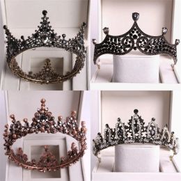 Barokke zwart kristal grote ronde bruids tiaras kronen optocht prom diadeem sluier tiara hoofdband bruiloft accessoires zz zz