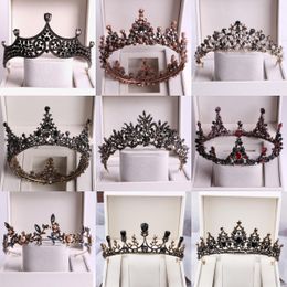 Barok zwart kristal grote ronde bruids tiara's kronen optocht prom diadeem strass sluier tiara hoofdband bruiloft haaraccessoires