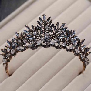 Barok Brons Zwart Rood Kristal Kralen Bruids Tiaras Diadem Pageant Crown voor Bruid Hoofdband Bruiloft Haaraccessoires 210707