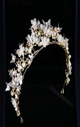 Baroque Crowe HairBand Butterfly Flower Tiaras Bride Hair Accessoires Couronne Fleurs de perle Basse-tête 2562144