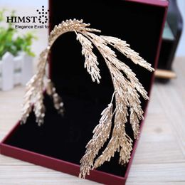 Couronnes baroques feuille d'or bandeau bijoux de cheveux accessoires de cheveux de mariage princesse diadème à la main bandeau de mariée bandeaux X0625