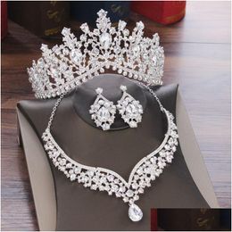 Ensemble de bijoux de mariée en cristal baroque, goutte d'eau, diadèmes en strass, couronne, collier, boucles d'oreilles, mariage, dubaï, Dhgarden Otdaj