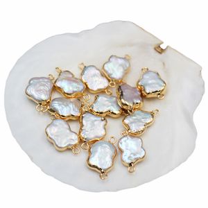 Baroque eau douce en forme de papillon irrégulier perle dorée groupé Double connecteur Bracelet collier accessoires bijoux