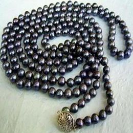 Baroque long 50 pouces 7-8 mm Natural Black Akoya Collier de bijoux en perle cultivé AA