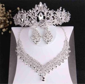 Barokke luxe kristallen kralen bruids sieraden sets tiaras kroon ketting oorbellen bruiloft Afrikaanse set 21070126804938386196