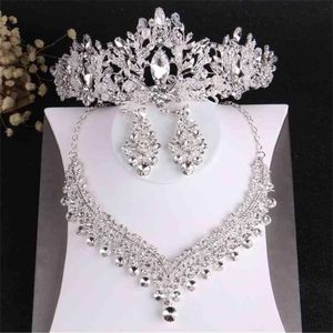 Barokke Luxe Kristal Kralen Bruidssieraden Sets Tiara Kroon Ketting Oorbellen Bruiloft Afrikaanse Set 210701242l