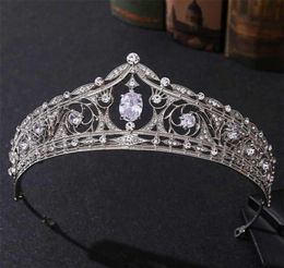Barokke luxe geometrische bruids tiara's kubieke zirconia kroon kristal optocht diadeem hoofdband bruiloft haaraccessoires 2110208005762