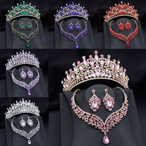 Baroque Luxury Green Bridal Bijoux Ensembles de bijoux queen Tiaras Collier Collier Collier pour le mariage Dubai Jewelry Set Prom Accessory 240315