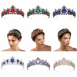 Barroque Luxury Multicolor Crystal Heart Tiaras Crown Crown Pageant Coret Headpieces para el cabello de la boda G750#