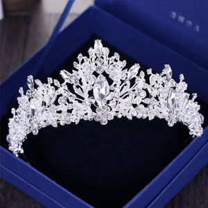 Barroco de lujo cuentas de diamantes de imitación corazón tiara nupcial corona cristal plateado diadema velo tiaras accesorios para el cabello de boda tocados C19271N