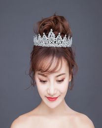 Tiaras barrocas de lujo con diamantes de imitación para corona nupcial, diademas de cristal plateadas hechas a mano para diademas de novia, accesorios para el cabello de boda 3408619