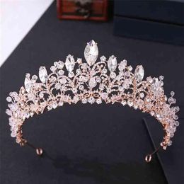 Baroque Luxury Rose Gold Crystal Beads Heart Bridal Tiaras Crown Big Pageant Diadem Bandband Bands Accessoires de cheveux 210701224S