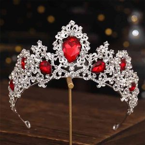 Barroco de lujo de color plata rojo verde cristal nupcial tiaras coronas desfile diadema diadema boda accesorios para el cabello 210701