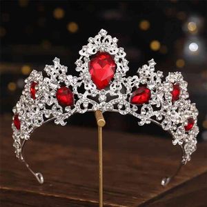 Barokke luxe zilveren kleur rood groen kristal bruids tiara's kronen optocht diadeem hoofdband bruiloft haaraccessoires 210701253h