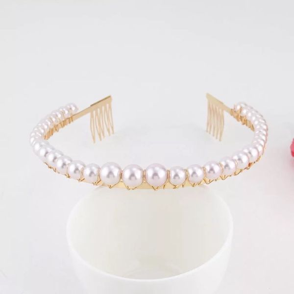 Bandeaux baroques en métal et perles dorées, accessoire de cheveux en alliage d'imitation de perles pour femmes, cerceau de tête rétro, 4 couleurs, vente en gros