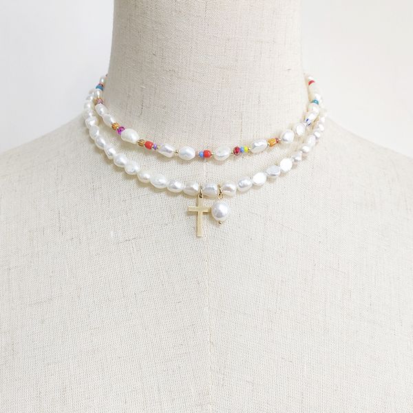 Baroque Collier de perles d'eau douce naturelle pour femmes accessoires de charme bohème des perles de cristal colorées mélangez et associez 2021 Chokers