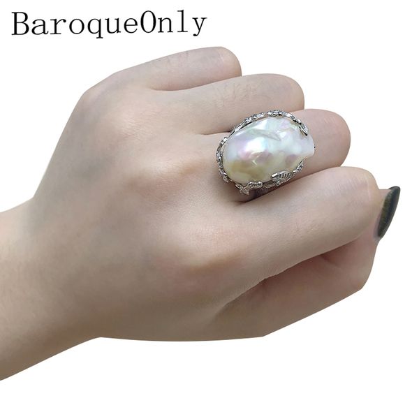 Bague baroque originale faite à la main en argent sterling 925 avec perle baroque Véritable perle d'eau douce naturelle Vintage Rv J190718