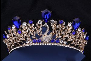 Barokke pauw grote kroon haar hoogwaardige retro Bruids Hoofddeksels blauwe diamant trouwjurk accessoires accessoires