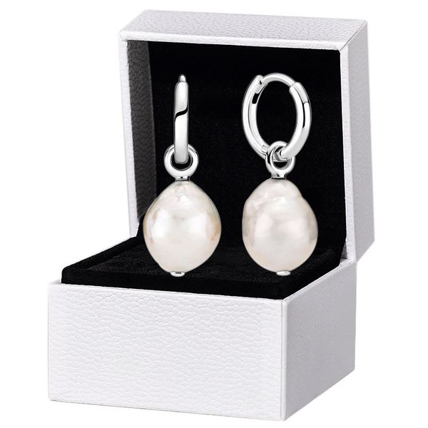 Boucles d'oreilles de cerceau de perles blanches Real Sterling Silver for Pandora Wedding Party Bijoux pour femmes Girlfram Girlf Gift Designer Oreing Brings with Original Retail Box