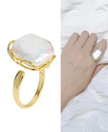 Baroque Pearl Ring Simple New Square Half Silver Opening Adjustable Special Special Hand Ornement6545701