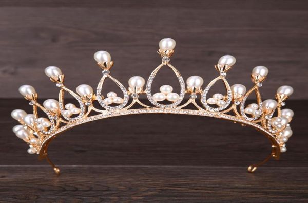 Baroques Pearls Crystal Crowns Brindal Bands Hairbs Gold Bridal Tiaras Bands Mariage Diadem Queen Crown Tiara Veil de mariage Hair ACC5416314