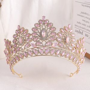 Baroque rose opale mariage grande couronne princesse coiffure cristal diadèmes de mariée strass diadème mariage cheveux bijoux accessoires 240305