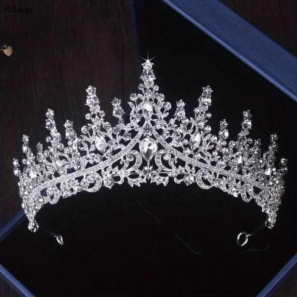 Coronas y tiaras nupciales de reina barroca para boda, baile de graduación, diamantes de imitación brillantes, tocados de novia plateados, accesorios para el cabello, diadema para mujer, joyería CL3344