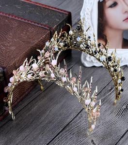 Baroque Queen Bridal Tiara Crown Pink Black Stone Graduation Prom Prom Wedding Wedding Luxury Hair Jewelry Accessoire 9510488