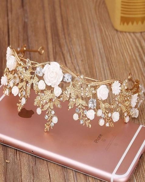 Baroque Queen Gold Bridal Crown Floral Tiaras Headpice de haute qualité de mariage PART PARA ACCESSOIRES DE CHEVEUX FAIR MAINDER HEADPIE7394207