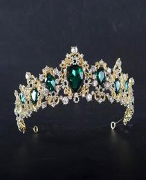 Baroque rouge bleu vert couronne cristal brisé Tiaras accessoires de cheveux or vintage ruisseau de mariage diadème concours couronne8122336
