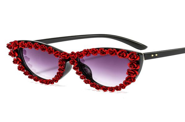 Gafas de sol barrocas con flores rosas para mujer, gafas de sol con forma de ojo de gato, gafas con montura grande, gafas de playa modernas 8997703