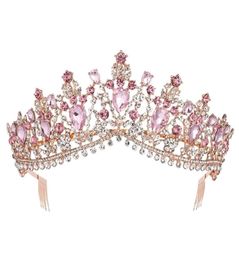 Baroque Rose Gold Rose Crystal Bridal Crown Couronne avec peigne Pageant Prom Veil Band Band ACCESSOIRES DE CHEVEUX 2202269992124